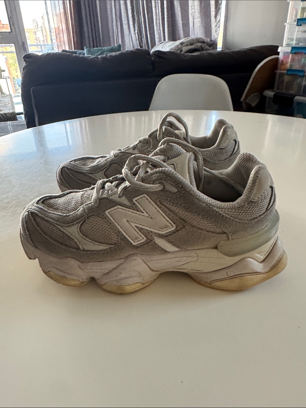 New Balance 9060 Kids' Beige/Grey Mesh and Suede Sneakers